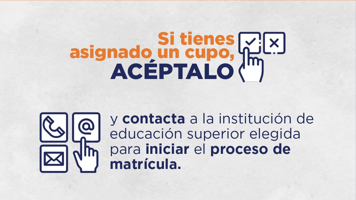 EduSuperiorEc's tweet photo. A partir de HOY, se realizará la primera aceptación de cupo.
 
👉 Recuerda, los cupos se asignan en función de:
 
✅ Puntaje de postulación.
✅ Cupos disponibles en cada carrera.
✅ Tu elección libre y voluntaria.
 
#Admisión2022 https://t.co/IcChN0M7ab