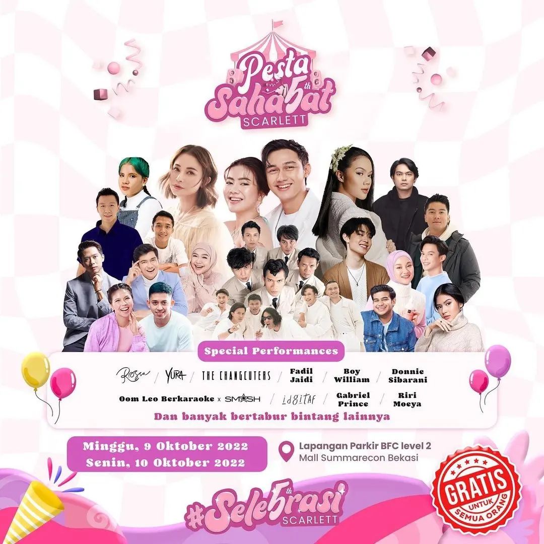 txt_lagu's tweet photo. BEKASI dan sekitarnya merapat 🥳🥳
GRATIS! 🔥
PESTA SAHABAT SCARLETT , dimeriahkan oleh Rossa, Yura Yunita, IDGITAF dll
🗓️9&10 Oktober 2022
📍Lap Parkir BFC level 2 Mall Summarecon Bekasi
#musif #Indonesia #Bekasi #Rossa #YuraYunita https://t.co/zWfJrVKdct