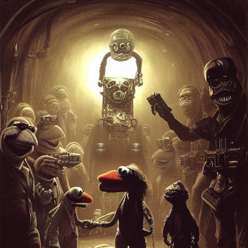 "The Muppets vs The Terminator " - made with <a href="/NightCafeStudio/">NightCafe Studio</a> 

creator.nightcafe.studio/creation/Pc6ao…

#aiart #nightcafe #digitalart creator.nightcafe.studio/creation/Pc6ao…