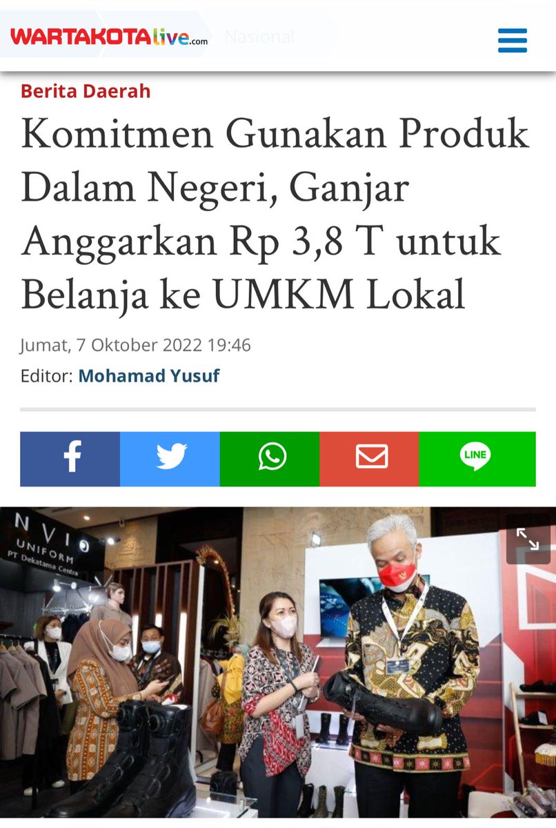 Keren 👍 Gubernur Jawa Tengah @ganjarpranowo menganggarkan Rp 3,8 triliun dari APBD Jateng untuk belanja ke UMKM lokal. Hal tersebut dilakukan Ganjar sebagai bentuk komitmen Pemprov Jateng menggunakan produk dalam negeri. wartakota.tribunnews.com/2022/10/07/kom…