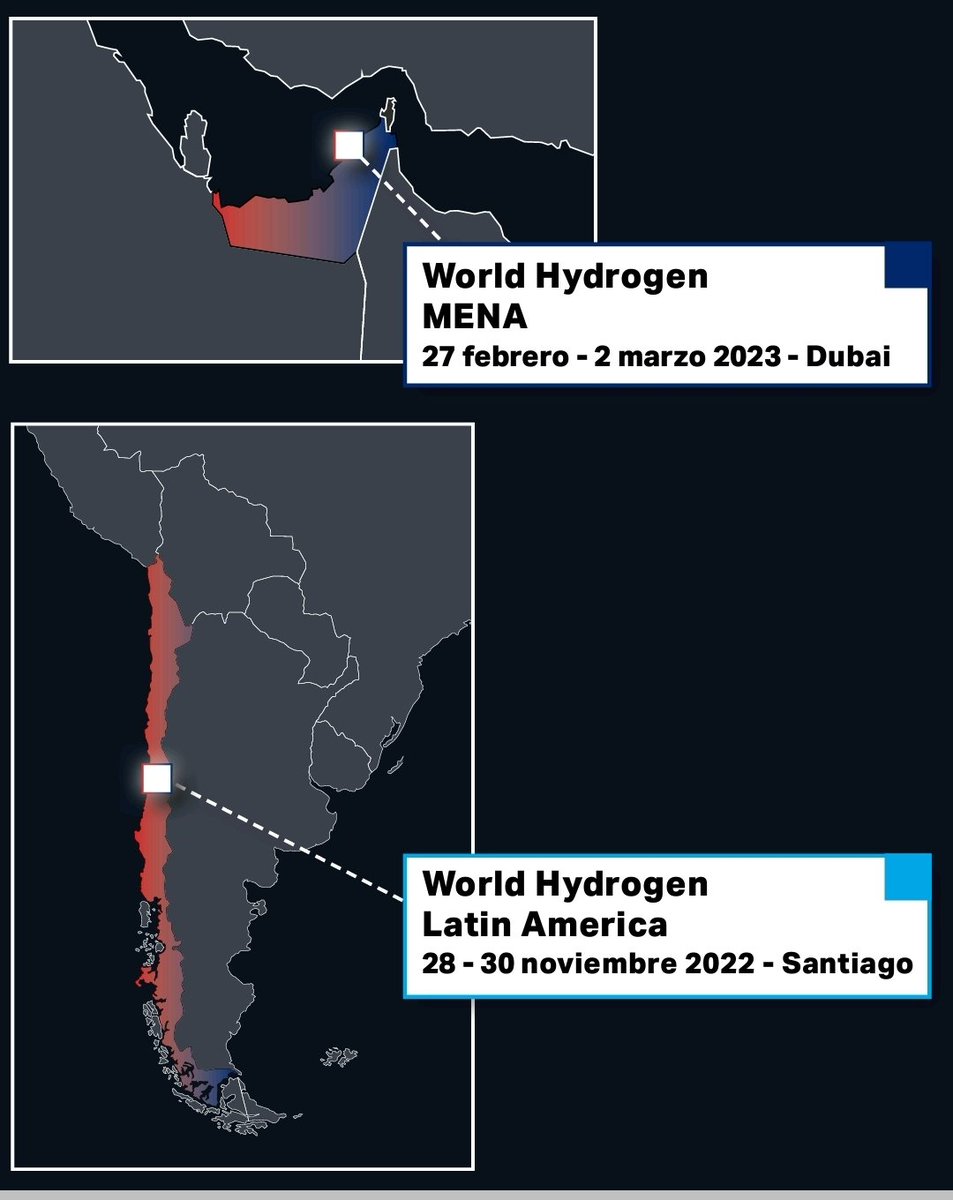 Chile 🇨🇱 and the UAE 🇦🇪
Regional Leaders on Green Hydrogen <a href="/world_hydrogen/">World Hydrogen Congress</a>