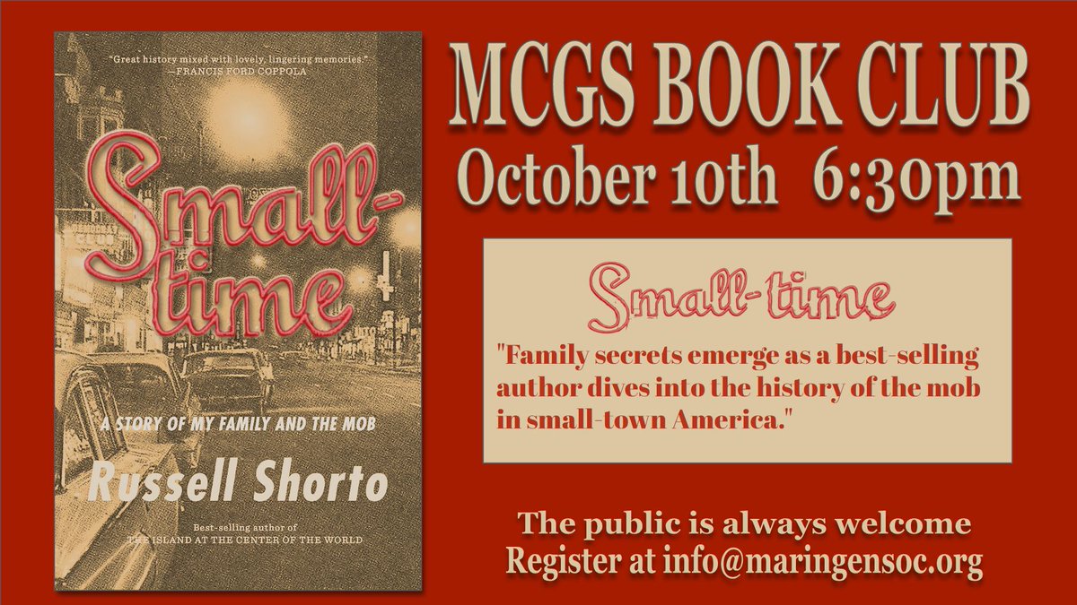 Coming up this Monday!! The public is welcome. Register at info@maringensoc.org