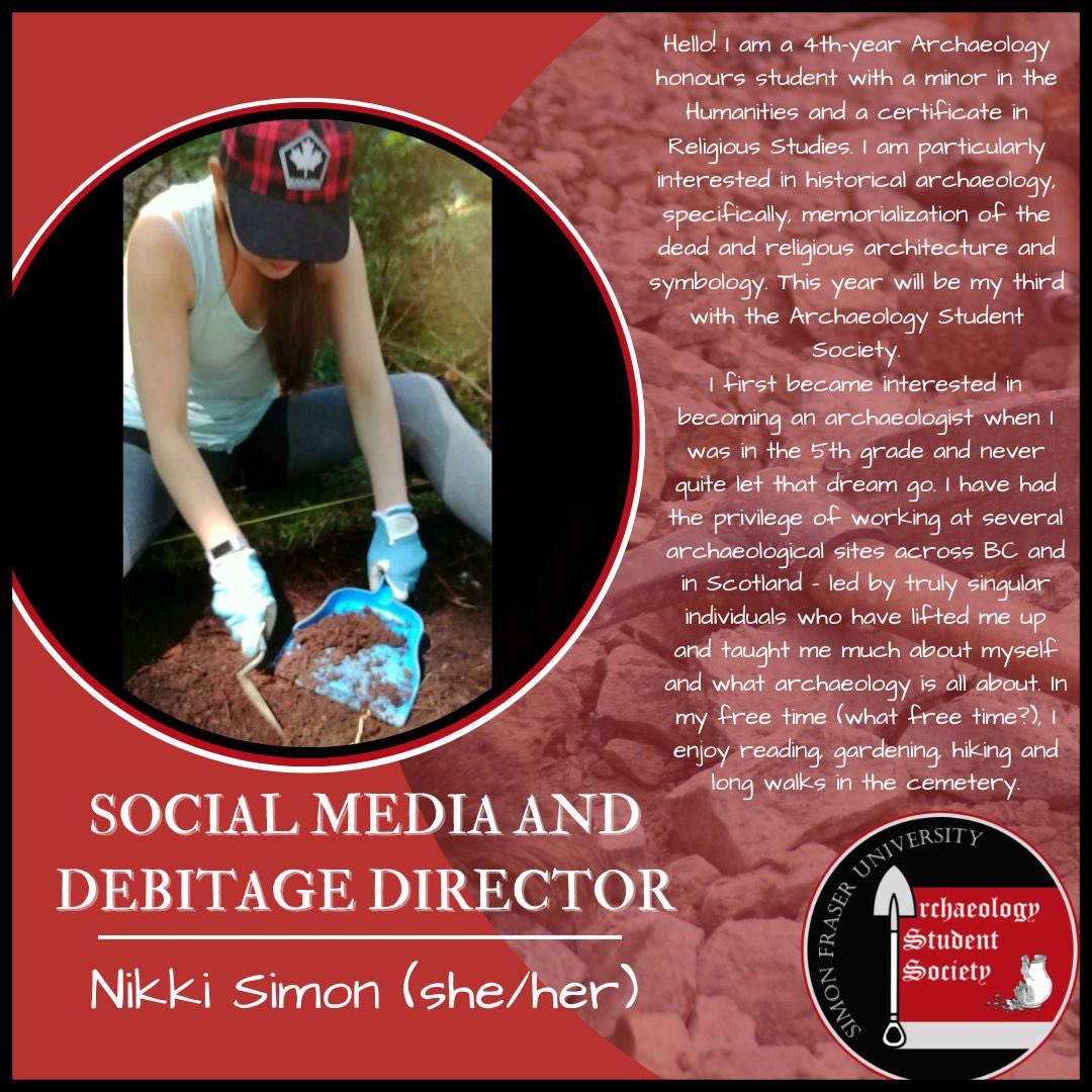 SFU_ASS's tweet photo. We are excited to introduce Nikki Simon as our returning Social Media and Debitage Director, and Madison Poole as our Social Media and Debitage Associate Director! https://t.co/CQSSTY08pA