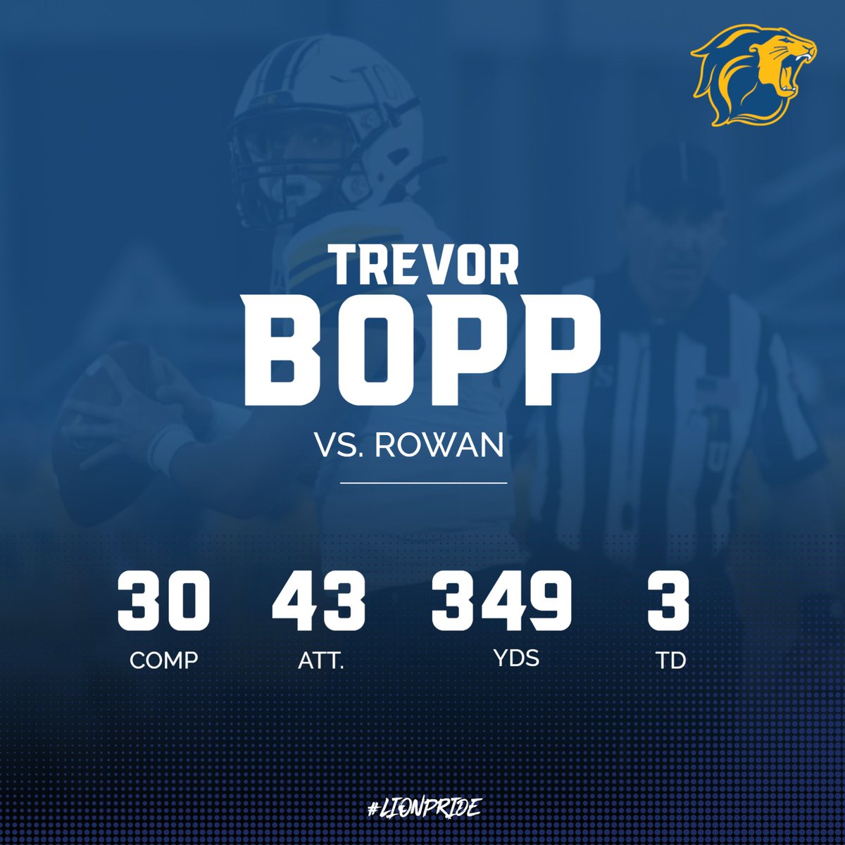 4⃣ was slinging it in his first start of the season ... most passing yards by a Lions QB since 2009

#TCNJ #LionPride #d3fb #WGF #ForTheJersey