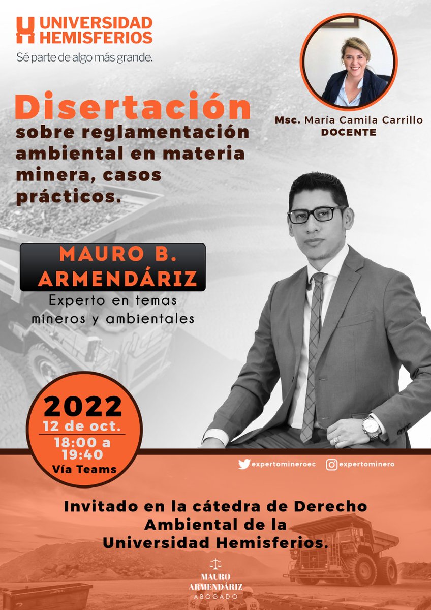 expertomineroec's tweet photo. Muchas gracias la invitación de la universidad Hemisferios de la ciudad de Quito. Estaremos hablando de un importante tópico en materia ambiental. #expertominero https://t.co/hXRIPdQUyx