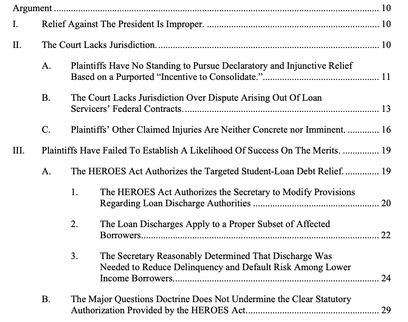 mstratford's tweet image. In new court filing, Biden admin offers its first legal defense of student debt relief:

"... based on thorough economic analysis...targeted in response to the COVID-19 national emergency, fits comfortably within the Secretary’s HEROES Act authority."

storage.courtlistener.com/recap/gov.usco…