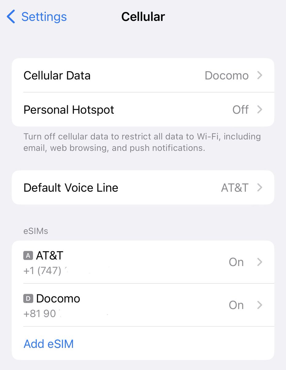 osamuito's tweet image. 今回の一時帰国でやりたかったことのひとつ、iPhone 14 ProのデュアルeSIM化に成功した。これで携帯2台持たなくても済む。
#iPhone14 #eSIMをもっと知ろう #デュアルSIM