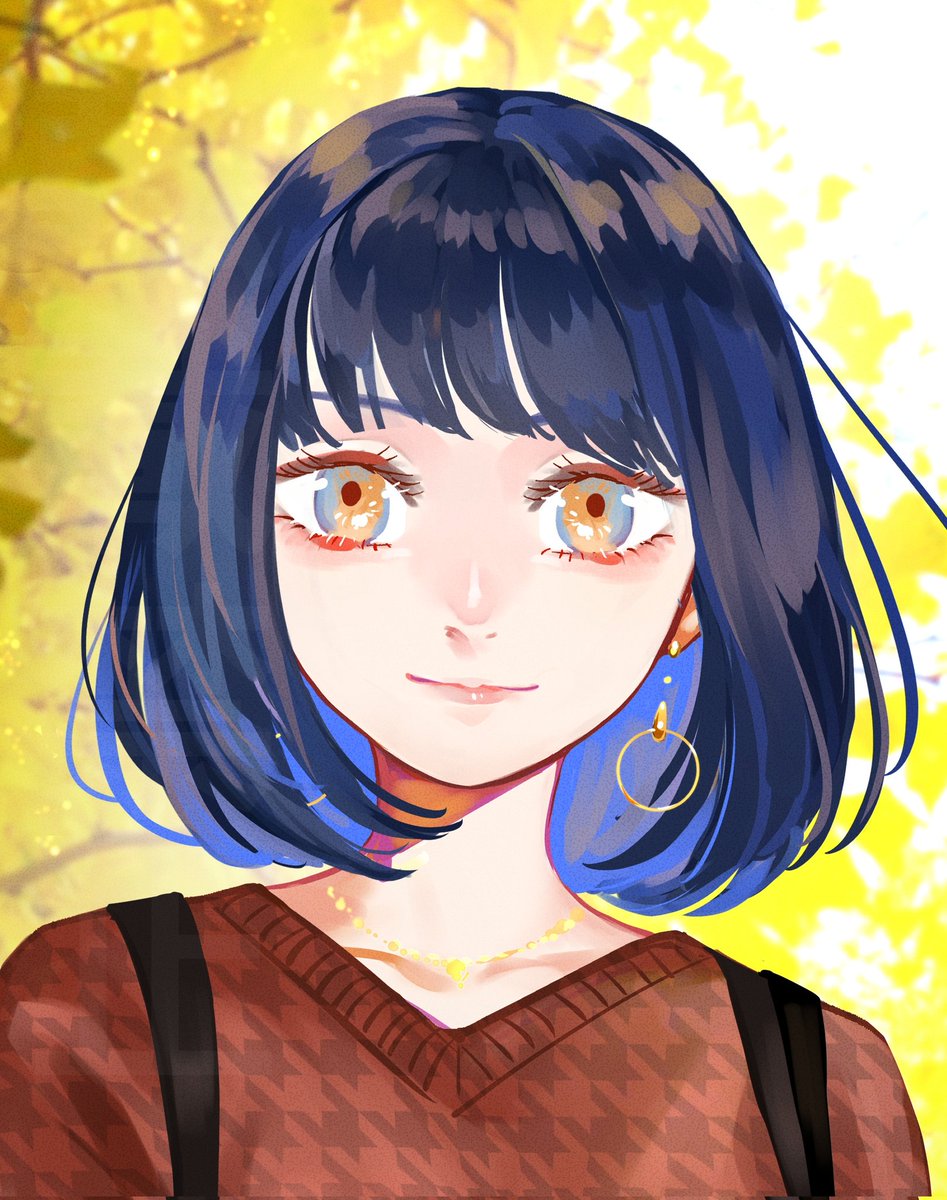 1girl solo jewelry earrings looking at viewer smile short hair  illustration images