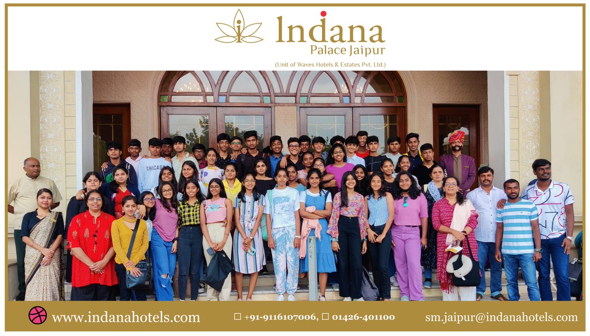 IndanaPalaceJAI's tweet photo. We welcome the Student Group from Coimbatore Tamil Nadu at Indana Palace Jaipur and look forward to welcoming all of you back in the near future in Jaipur (Pink City) Rajasthan.
📲 +91-9116107006, 📞 01426-401100
#destinationweddings #jaipurtour #studentgroup #studentgrouptour https://t.co/VnByK9jqeg