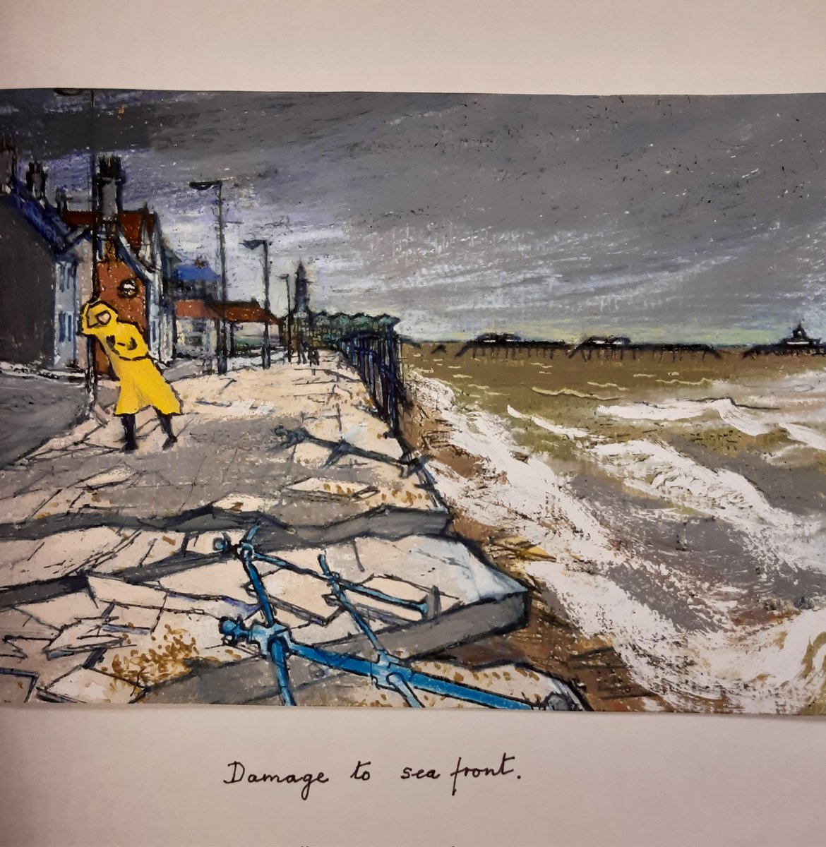 This wonderful painting is in our temporary exhibition Holding Back the Sea. Over 80 drawings and paintings by Cynthia Abbott documenting the rebuilding of the seafront after the 1978 storm.
We are open 11am-3pm, Tuesday to Saturday.
#HerneBay #CommunityMuseum  #HoldingBacktheSea