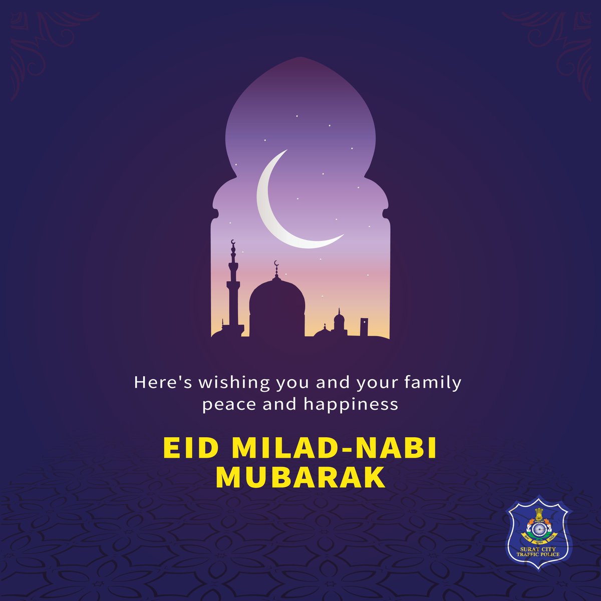 Surat City Traffic Police wishes everyone, Eid-Milad-Nabi Mubarak

#SuratCityTrafficPolice #SuratPolice #GujaratPolice #SuratSmartCity #EidMubarak #Eid2022