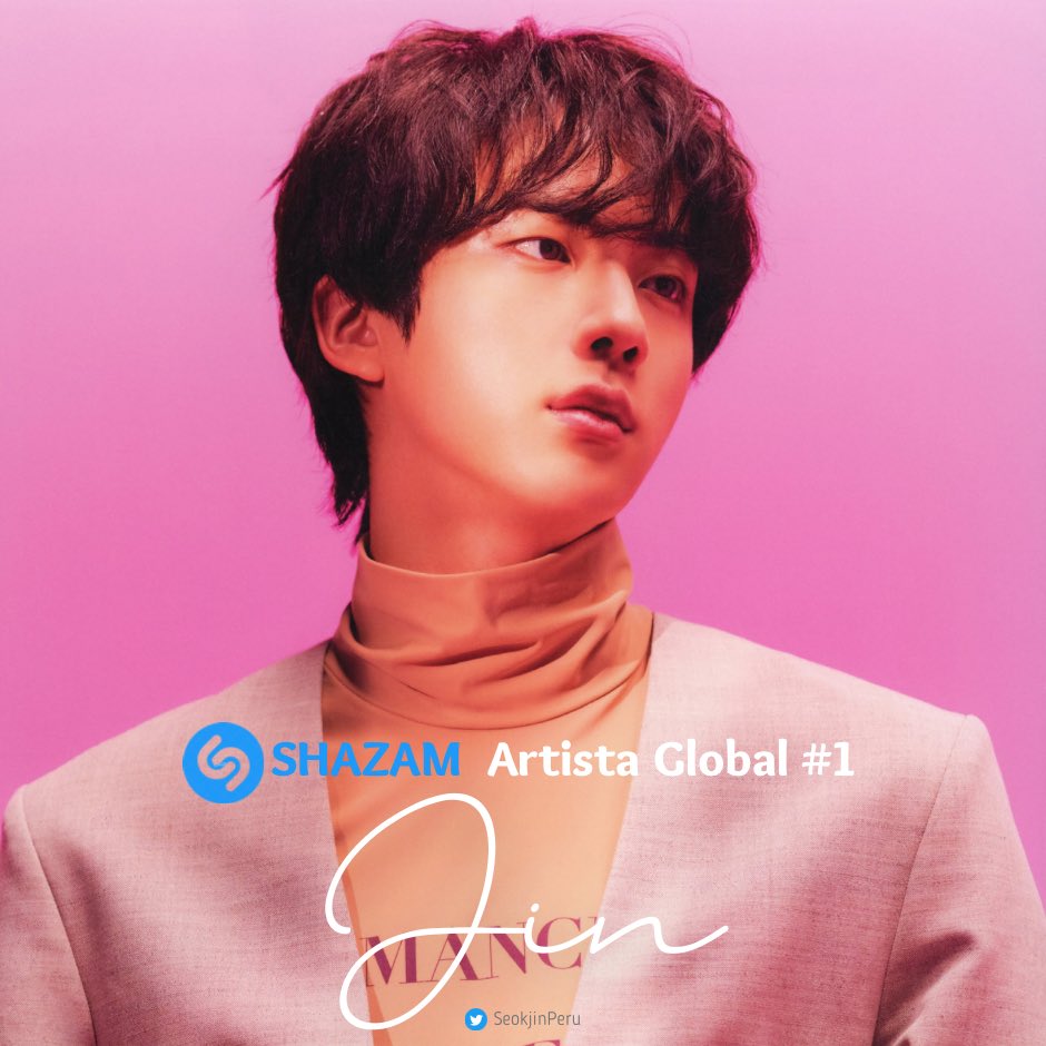 SeokjinPeru's tweet photo. 🎧#JIN es el artista #1 en la lista global de Shazam de esta semana por 11º semana acumulada, permaneciendo como el PRIMER y ÚNICO artista solista coreano en lograr este hito!🔥

Felicitaciones Kim Seokjin!👏🏼

Listen to #Yours_Jin &amp; #SuperTuna_Jin by Jin of @BTS_twt https://t.co/BIWsxjhwIn