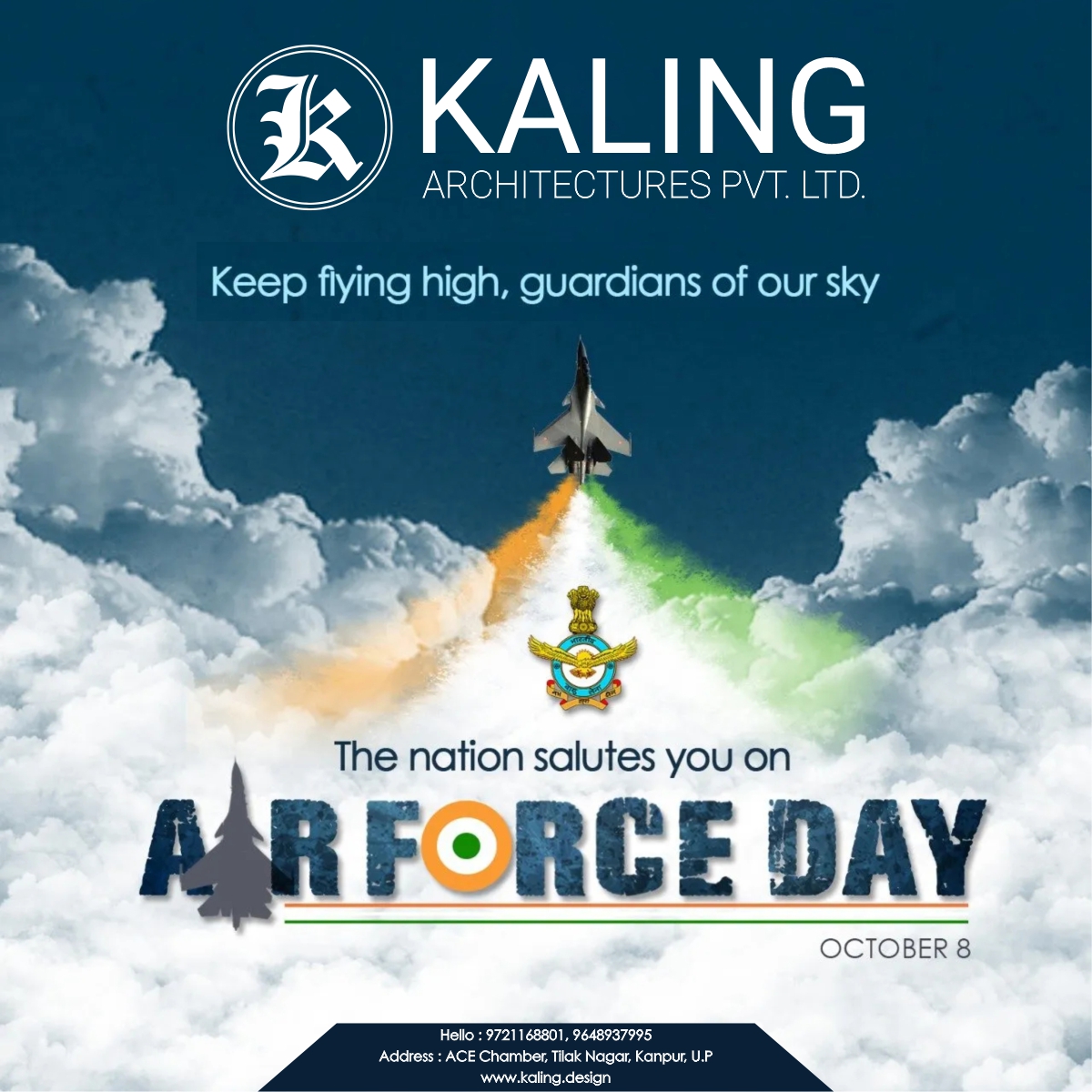 KalingLtd's tweet photo. Keep flying high, guardians of our sky
.
.
.
Hello : 9721168801, 9648937995
Address : ACE Chamber, Tilak Nagar, Kanpur, U.P
https://t.co/wbEwMb2LEE
.
.
.
#indianairforce #indianairforce #hindustan #commando #indiannavy #ncc #marcos #defence #bhagatsingh #fauji #vandematram https://t.co/VQBJ0EaCgP