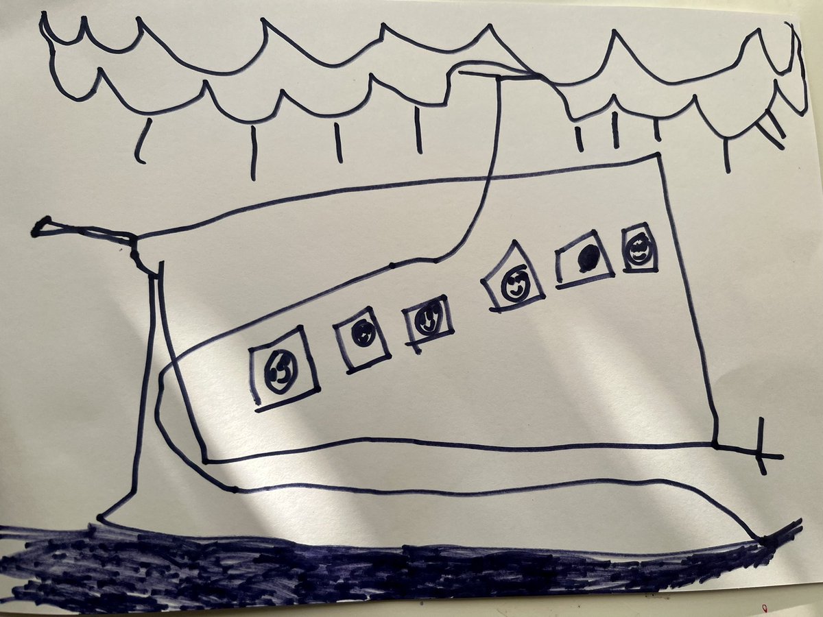 Here’s an insight of how Generation Alpha will change the #maritime industry. This morning my 5 year old son drew this picture of a ship, with a direct pipe from the solar panel to the propeller #Sustainability