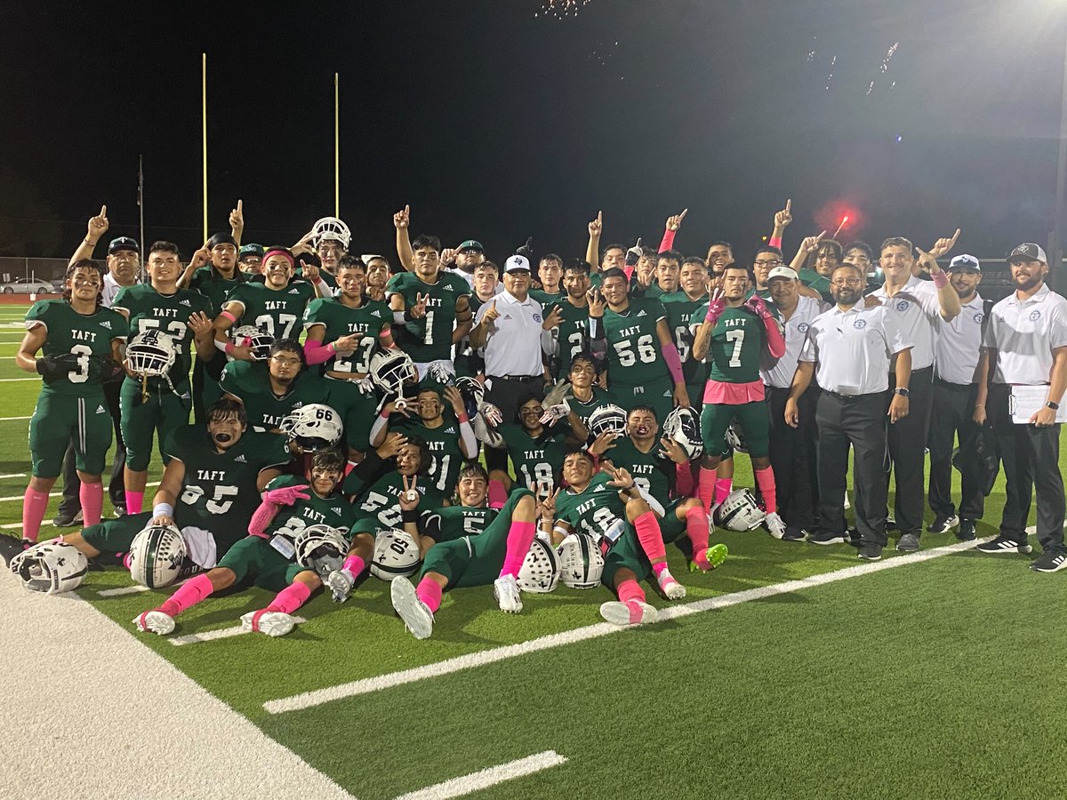 A victory pose from the Taft Greyhounds.
Taft defeated the Santa Rosa Warriors 43-0 tonight.