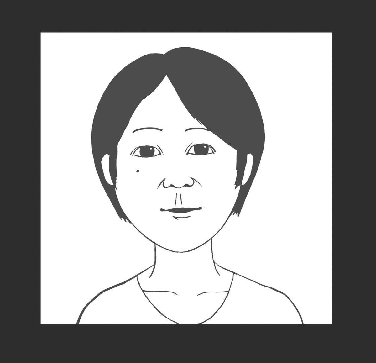 デッサン教室応用編。(右、修正後)
可能な限り少ない線で似顔絵。 