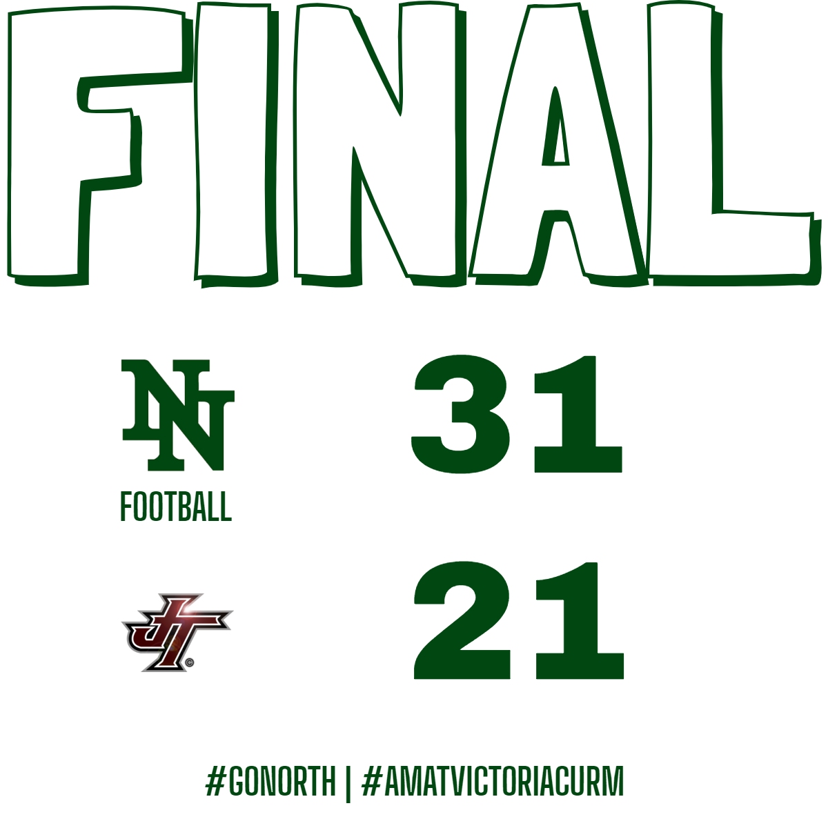 NORTH. BEATS. JENKS.

#GoNorth | #AmatVictoriaCuram