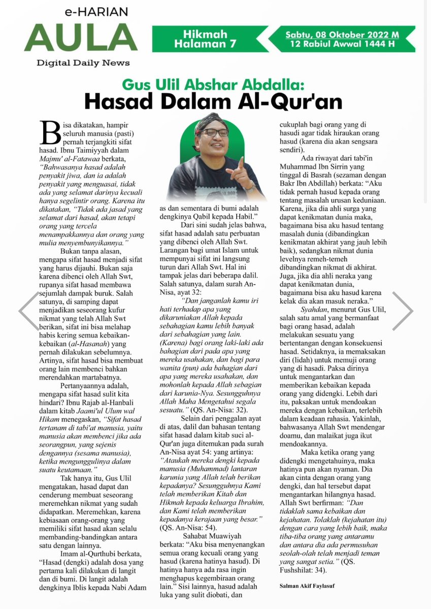 SFaylasuf's tweet photo. Bahwasanya hasad adalah penyakit jiwa, dan ia adalah penyakit yang menguasai. Tidak ada yang selamat darinya kecuali hanya segelintir orang.

— Ponpes Ghazalia College Gus @ulil https://t.co/4jM3dki8Me