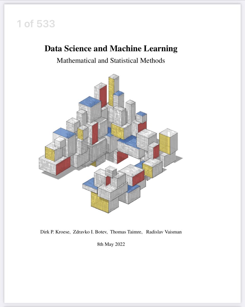 [FREE 531-page PDF] #DataScience and #MachineLearning — Mathematical and Statistical Methods: people.smp.uq.edu.au/DirkKroese/DSM… (SLOW  DOWNLOAD. Big file)
————
#BigData #AI #Mathematics #Statistics #Algorithms #Probability #LinearAlgebra #StatisticalLearning #SupervisedLearning