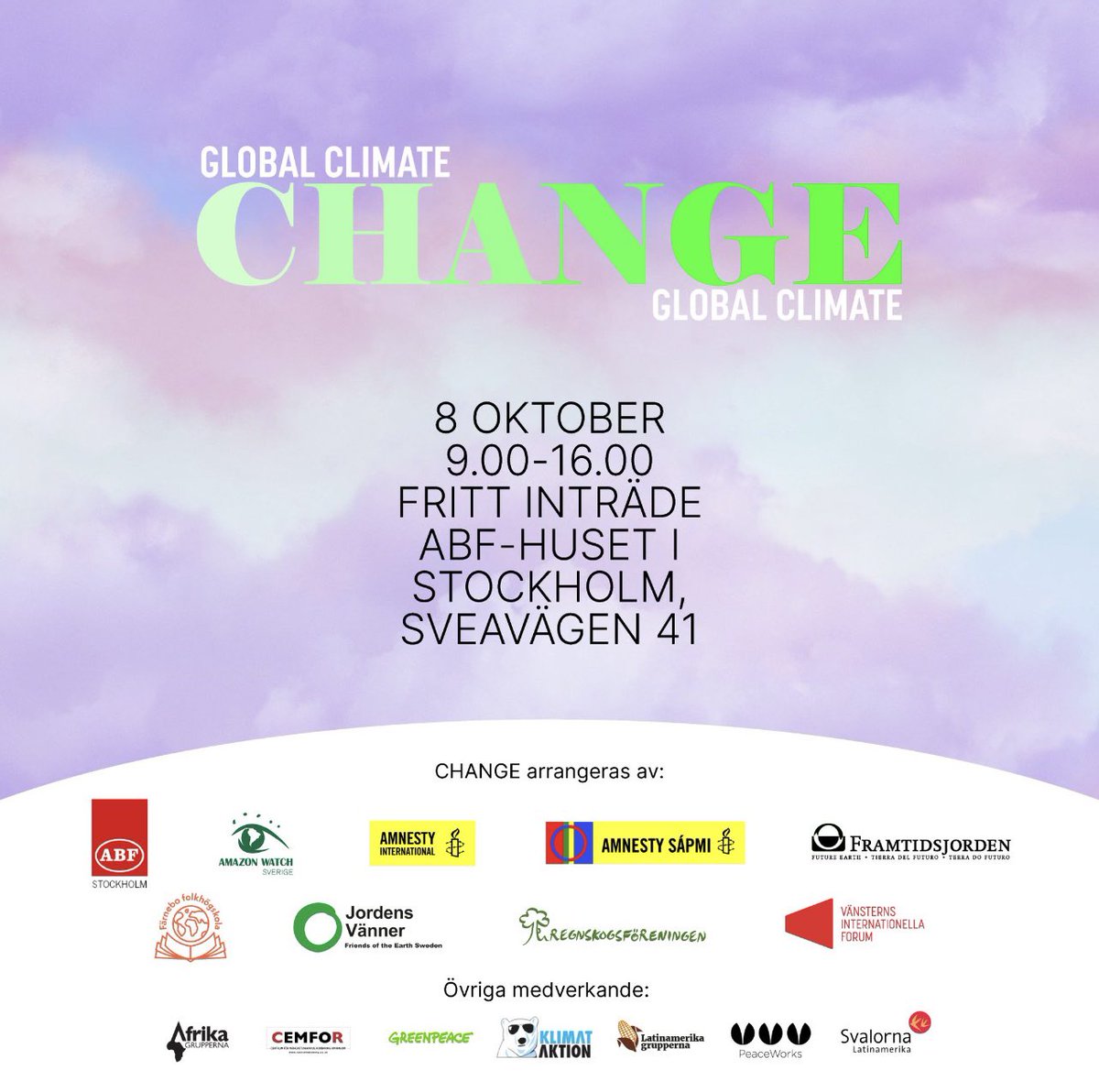 theLeftForum's tweet photo. Idag händer det! Varmt välkommen till höstens viktigaste konferens på ABF-huset i Stockholm, Sveavägen 41.
Vår tids största fråga, klimatet, hamnar idag först på agendan. Vi behöver en förändring akut och du behövs! Läs mer här: https://t.co/QPZftL9GRN
#ChangeGlobalClimate https://t.co/mVoktUOEcJ
