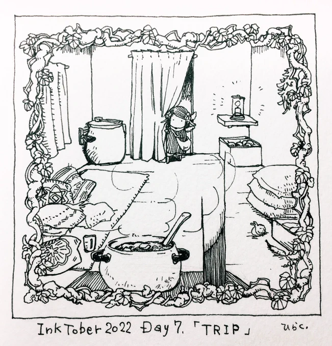 10/7: TRIPどこにでも行ける。帰る場所があるから。I can go anywhere. Because I have a place to go home to. #inktober2022  #inktober2022day7  #Pavot  #ペン画 