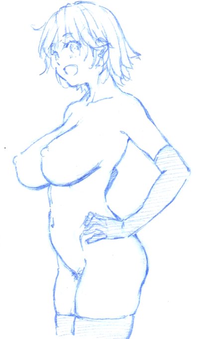 つまりこういうのをなんとなーく練習がてらに描けるスキルを磨いた者たちなのです。いっぱい描いてきたのでモデルなしで描けるんです。

なんで手袋とニーソだけ着用なのか?趣味ですヾ(*'∀`*)ノ 