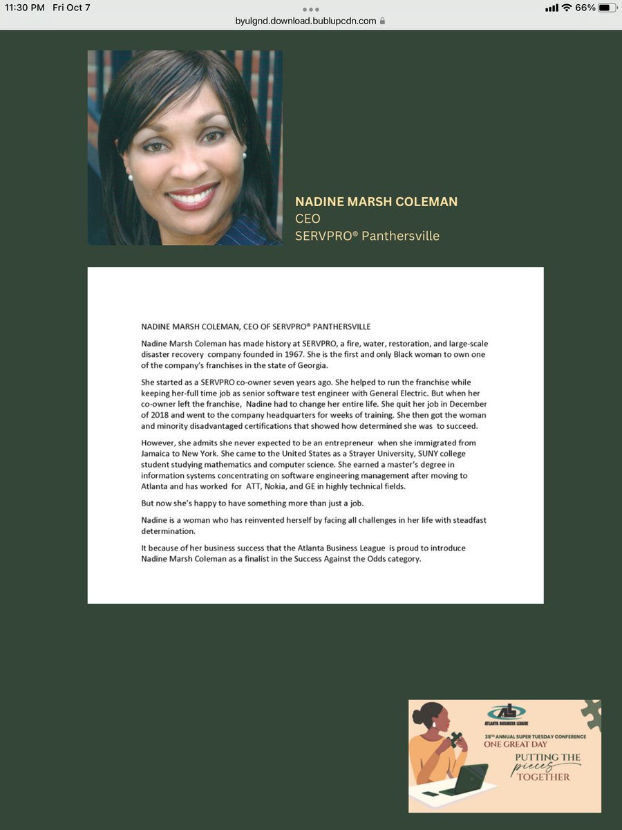 SERVPROPanthers's tweet photo. It was my honor to have received this prestigious "Success against the Odds" award as a finalist in this category at the Atlanta Business League Super Tuesday event held at the Sheraton Hotel on October 4, 2022.
https://t.co/tPoaXX0OQT
#servpro #success #nevergiveup https://t.co/baSdiAGi6O
