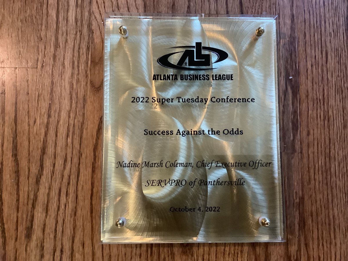 SERVPROPanthers's tweet photo. It was my honor to have received this prestigious "Success against the Odds" award as a finalist in this category at the Atlanta Business League Super Tuesday event held at the Sheraton Hotel on October 4, 2022.
https://t.co/tPoaXX0OQT
#servpro #success #nevergiveup https://t.co/baSdiAGi6O