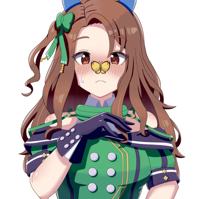 #このタグをみた人はド正面イラストを貼るセイウンスカイと間違われて、蝶に止まられるキングヘイロー 