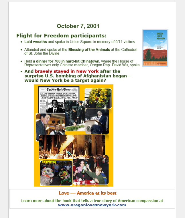 FlightYork's tweet photo. The U.S. bombed Afghanistan on Oct. 10, 2001. Would terrorists want revenge? NYC was a likely target, but Freedom Fliers kept their schedule. Flight for Freedom was about love &amp; showing the nation not to live in fear. The Freedom Fliers faced the challenge &amp; proved they meant it. https://t.co/mj5loRRxJO