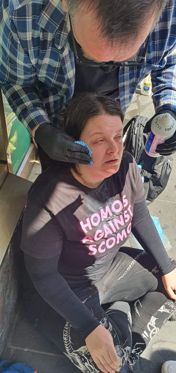 LGBTIQ rights & anti-violence advocate Harley Johnson-Vestjens was pepper sprayed at Melbourne's #ProtectAbortionRights rally today. 'I was hit directly in both eyes and mouth. We were standing still and chanting. It seems like police stopped our rally for no reason.' #queernews