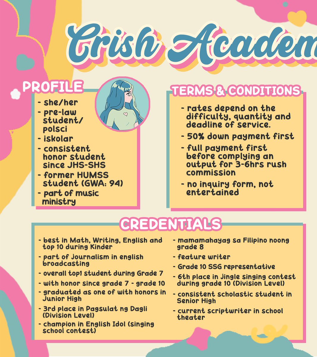crish_commss's tweet photo. ✧˚₊‧༉ Kia Ora! ༉‧₊˚✧

Your law commissioner, Crish is open for academic commissions for rush/non-rush services. In getting to know more about me, take a glimpse as you view my profile by clicking my comm sheet below. ↓ https://t.co/E49KAx7EiL