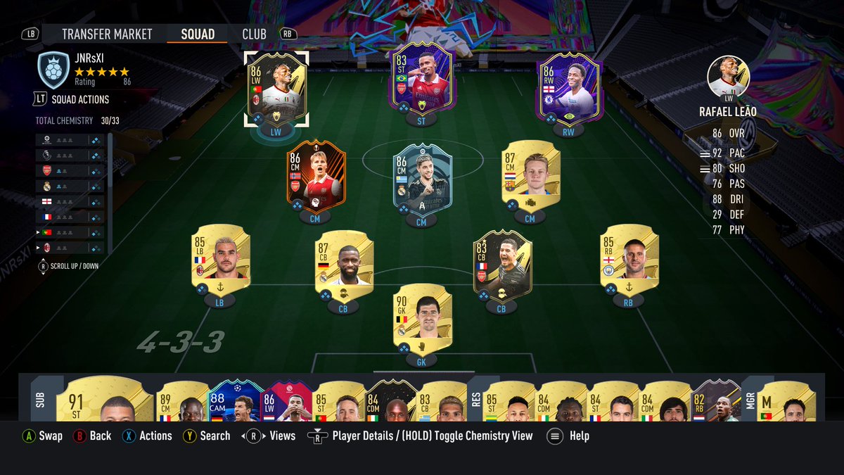gaming_jnr's tweet photo. My word what a side 😮‍💨
Seko Fofana, Kante, Gakpo the God tier super subs of dreams. 
But hands down Rafa Leao is the best player in this lot by a country mile 🔥 #fut #fut23 #fifa23 #TeamUpgrades https://t.co/JG2gxtAf6l