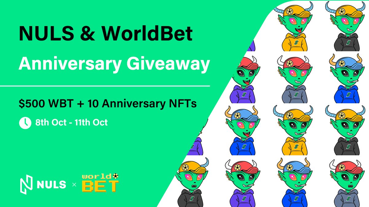 Nuls's tweet image. 5th-anniversary Giveaway🎉🎉

Join us to share $500 #WBT and 10 exclusive anniversary NFTs

✅Like &amp;amp; Retweet &amp;amp; Tag 3
✅Follow @Nuls &amp;amp; @WorldBetCoins
✅Join t.me/worldbet_offic… &amp;amp; t.me/Nulsio 
✅Fill form forms.gle/L6CpsStkLUVsPu…

#NULS #BSC #GIveaway #Airdrops #NFTs