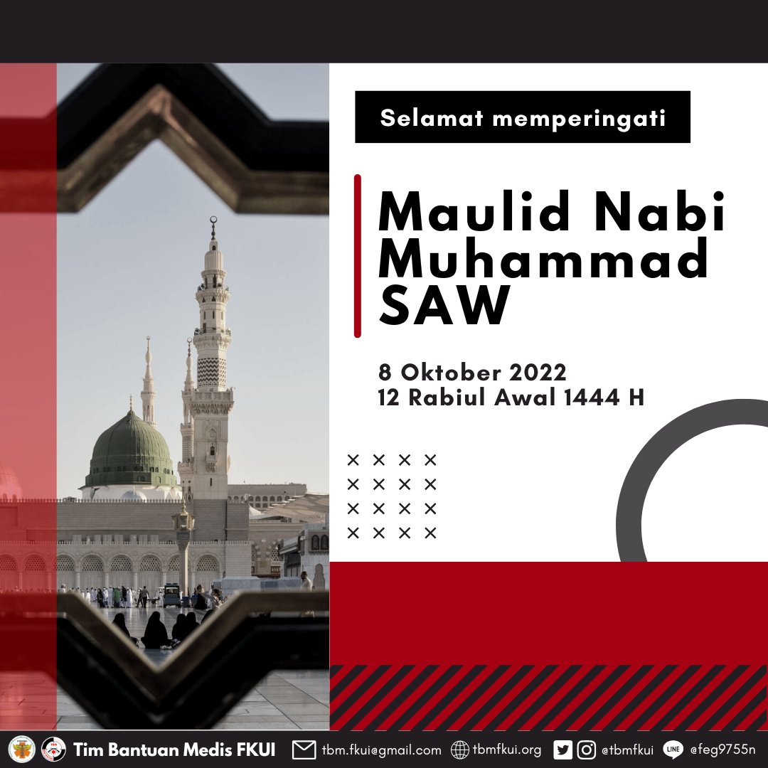 [MAULID NABI MUHAMMAD SAW]

TBM BEM IKM FKUI mengucapkan selamat memperingati Maulid Nabi Muhammad SAW.
⁠
#TBMFKUI⁠
#TangguhBeraniMandiri⁠
#TogetherBringsMore