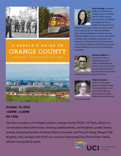 Literary Journalism (@ucilitj) on Twitter photo Outstanding event happening on Monday 10/10 <a href="/UCIrvine/">UC Irvine</a> @UCIHumanities , featuring <a href="/GustavoArellano/">Col. Gustavo Arellano</a> @thuyvodang & Elaine Lewinnek discussing A People's Guide to Orange County. 1 PM Hum Gateway 1030. Outstanding event happening on Monday 10/10 <a href="/UCIrvine/">UC Irvine</a> @UCIHumanities , featuring <a href="/GustavoArellano/">Col. Gustavo Arellano</a> @thuyvodang & Elaine Lewinnek discussing A People's Guide to Orange County. 1 PM Hum Gateway 1030.