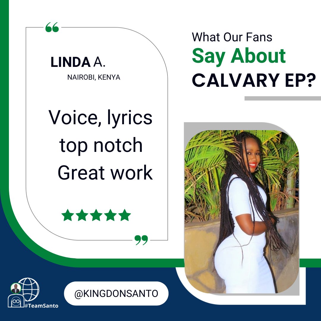 KINGDONSANTO's tweet photo. #CalvaryReactions: "Voice, lyrics top notch👌🔥 Great work." - Linda A.
#Ushuhuda & #HoldMyHand off the #CALVARYEP by #DONSANTO𓃵 featuring @ElKlassikBand on all platforms: https://t.co/7m6WUT3Ttz
,,,
#TeamSanto #CalvaryEP #KlassikNation #KalpopGospel #KalpopArtist #VeraSidika https://t.co/s3vEEJ1tDK