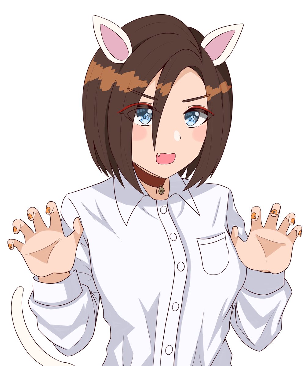 air groove (umamusume) 1girl animal ears solo shirt brown hair tail white shirt  illustration images