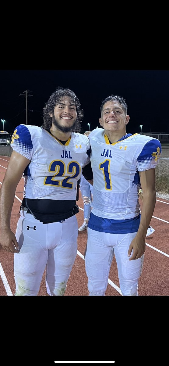 kaylalujan's tweet photo. 50-0 WIN - JAL OVER EUNICE BY THE BEST DUO IN NEW MEXICO!!! The #1 Team in 2A made a statement tonight &amp; we ain’t stopping til the end!!! #JalPanthers #JalPantherFootball @JacobLujan13 @Alexavier2324 @_NMAA @NMrecruits @PrepRedzoneNM @nmpreps https://t.co/2AqQKqWwwX