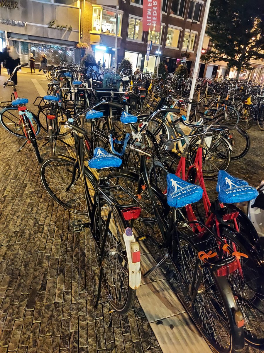 FB_Utrecht's tweet photo. De daad bij het woord gevoegd: gisteravond op pad geweest met @Solgu. Zij willen dat de geleidelijnen in de stoep niet door gestalde fietsen geblokkeerd worden. Blinden en slechtzienden kunnen zich lelijk bezeren als ze tegen een fiets op lopen en er over vallen. https://t.co/YUkW8eCfRV