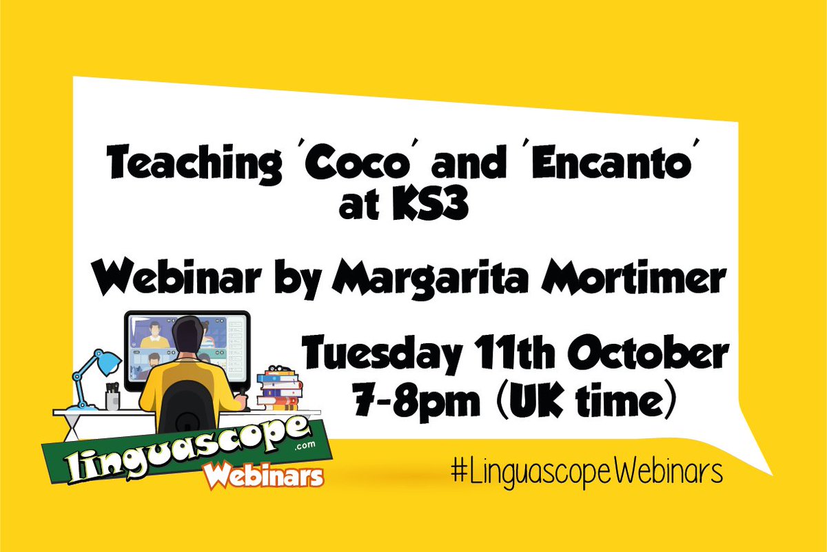 Tuesday 7pm= @linguascope webinar time, when @MargaritaMorti3 will be sharing her experiences from her KS3 classroom on how to inspire learners with #encanto & #coco using #EPI ideas Register via the @linguascope webinar app or ow.ly/uMGg50L1sOm #mfltwitterati #langchat