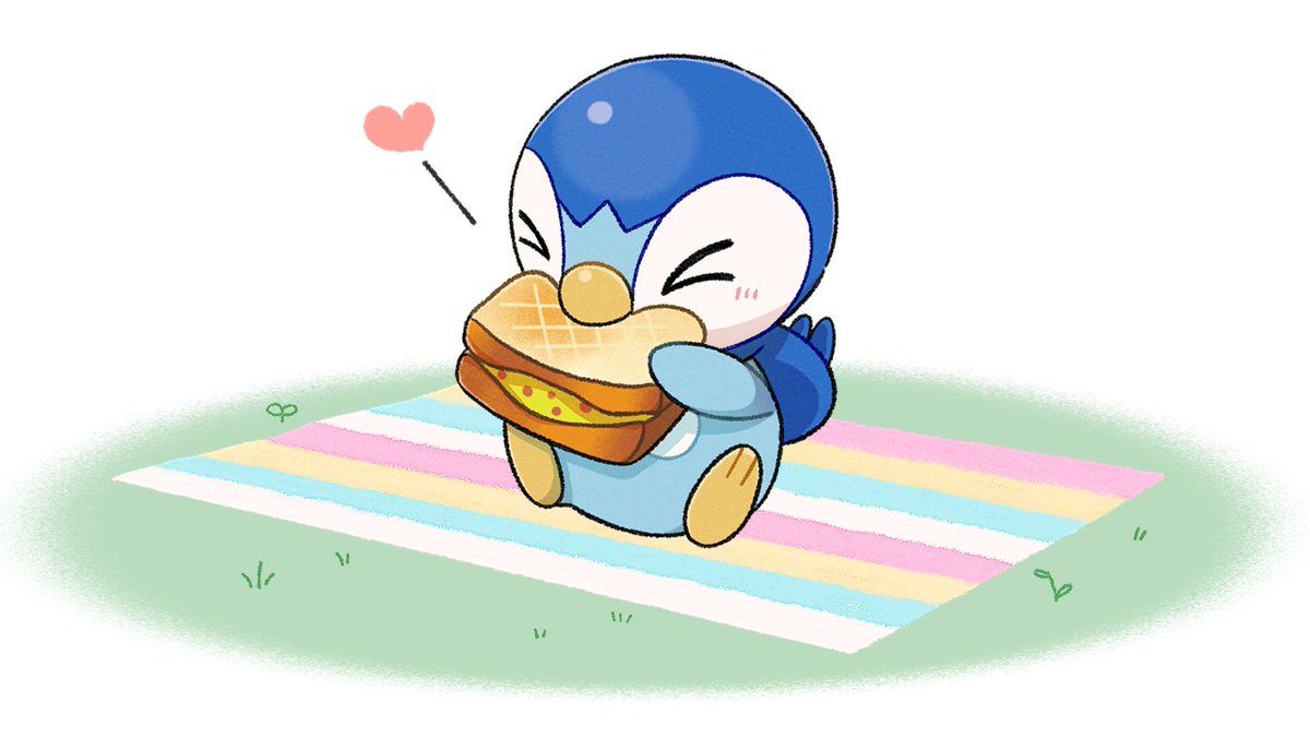 piplup no humans food pokemon (creature) heart solo closed eyes sitting  illustration images