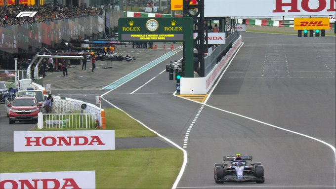 Nicholas Latifi drives out onto the empty Suzuka Circuit at the start of Q1