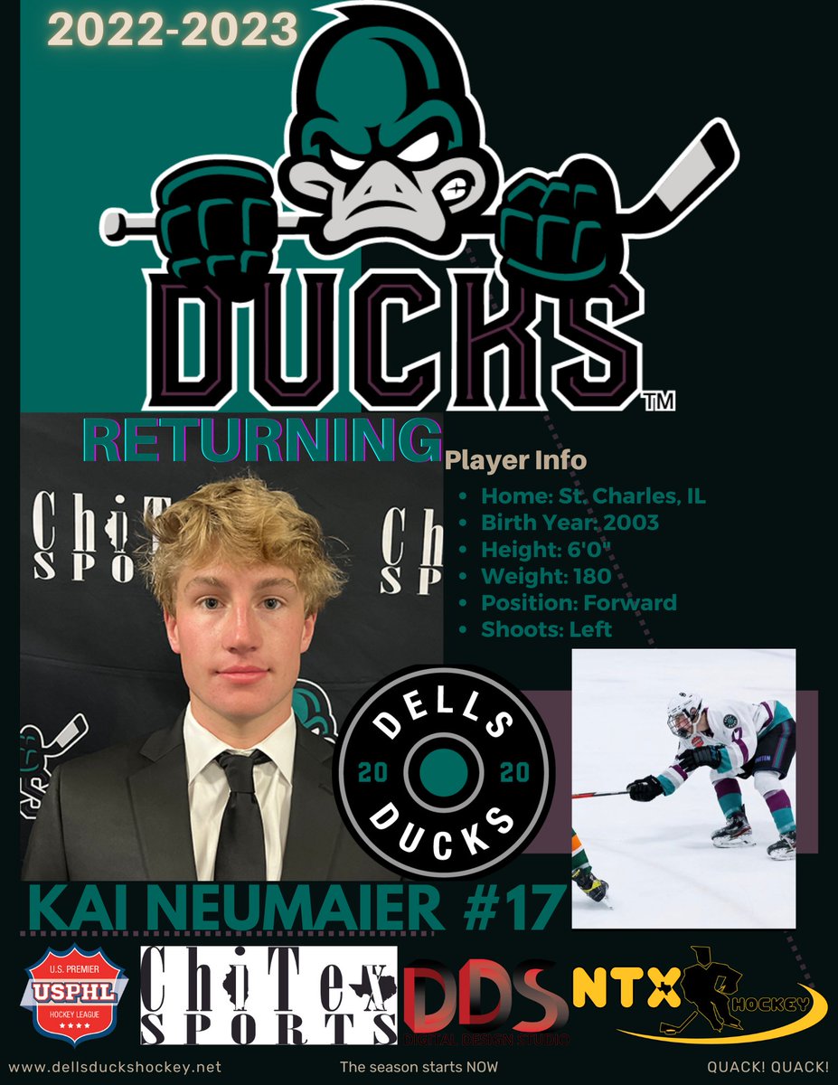 Duck Comes Back to Help the Flock Fly!!! Dells Ducks would like to Welcome Back #17 Kai Neumaier to the Flock. To find more details on Kai, click on the link: dellsduckshockey.net/page/show/3185…
#USPHL #DellsDucks #WisconsinDells #Neumaier #USPHLPremier #notjustateamweareafamily