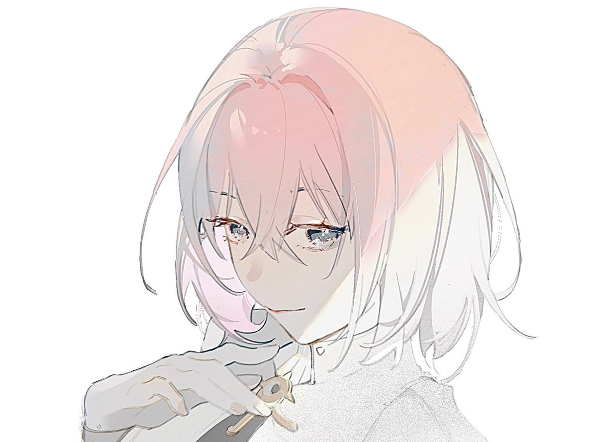 solo white background simple background pink hair looking at viewer closed mouth gloves  illustration images
