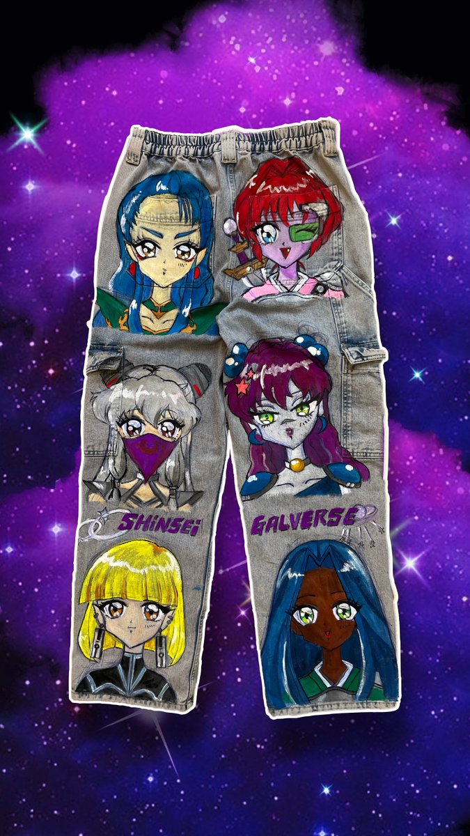 I'm happy to be a part of this awesome festival! I painted my Gal & Gal friends on jeans👖🪐🌠💕 ギャルバースアート祭り駆け込み参加ぁ🤩🫶🏻✨ギャルバースを通じて出会ったお友達のギャル達をジーンズに描きました💜💫ギャルしか勝たん🤝WAGMAAA!!!! #GalverseArtMatsuri @galverseNFT