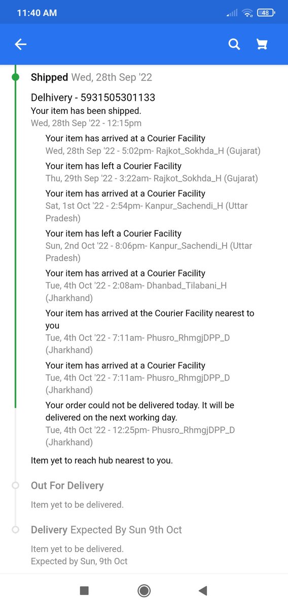 Shresth_kumar_'s tweet photo. @flipkartsupport Since past four days my orders are stuck in one place. Can you tell me when should I expect this order. https://t.co/JY8DeoaktC