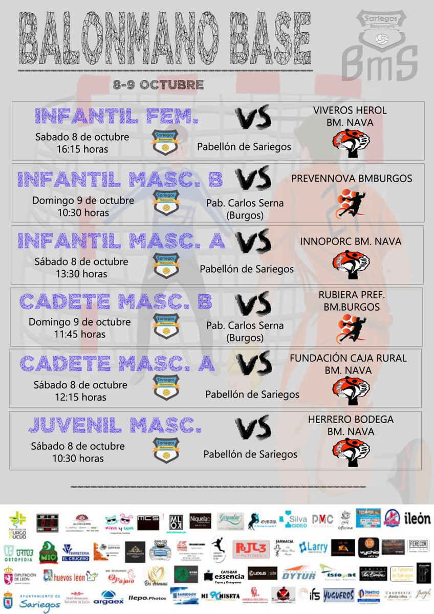 🟢 BALONMANO BASE 🟢

Todos nuestros equipos compiten este fin de semana: 
Sábado en Sariegos JM, CMA, IMA e IF
Domingo en Burgos IMB y CMB

#venasariegos #balonmano #sariegosmola #contigocrecemos