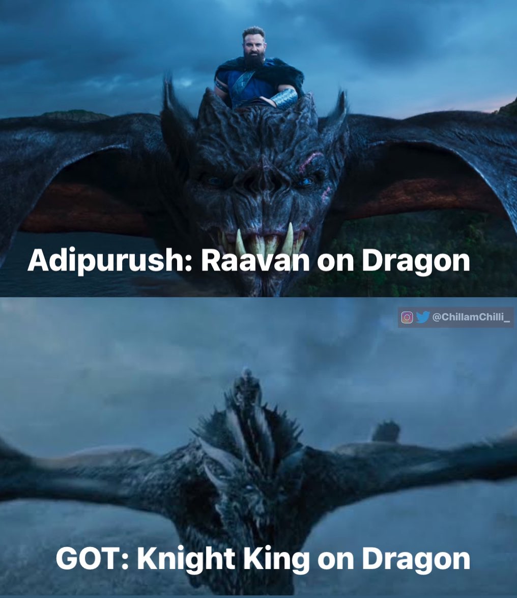 रावण के पास पुष्पक विमान था, फिरभी Game of Thrones का bat dragonवाले hybrid animalको रावण का विमान क्यों दिखाया?
रामायण हिन्दूओं का आस्था का विषय है, एयर वैसे भी कॉपी पेस्ट वाले vfx पे 500cr? This is too much!
#Boycott_Adipurush and save ur money