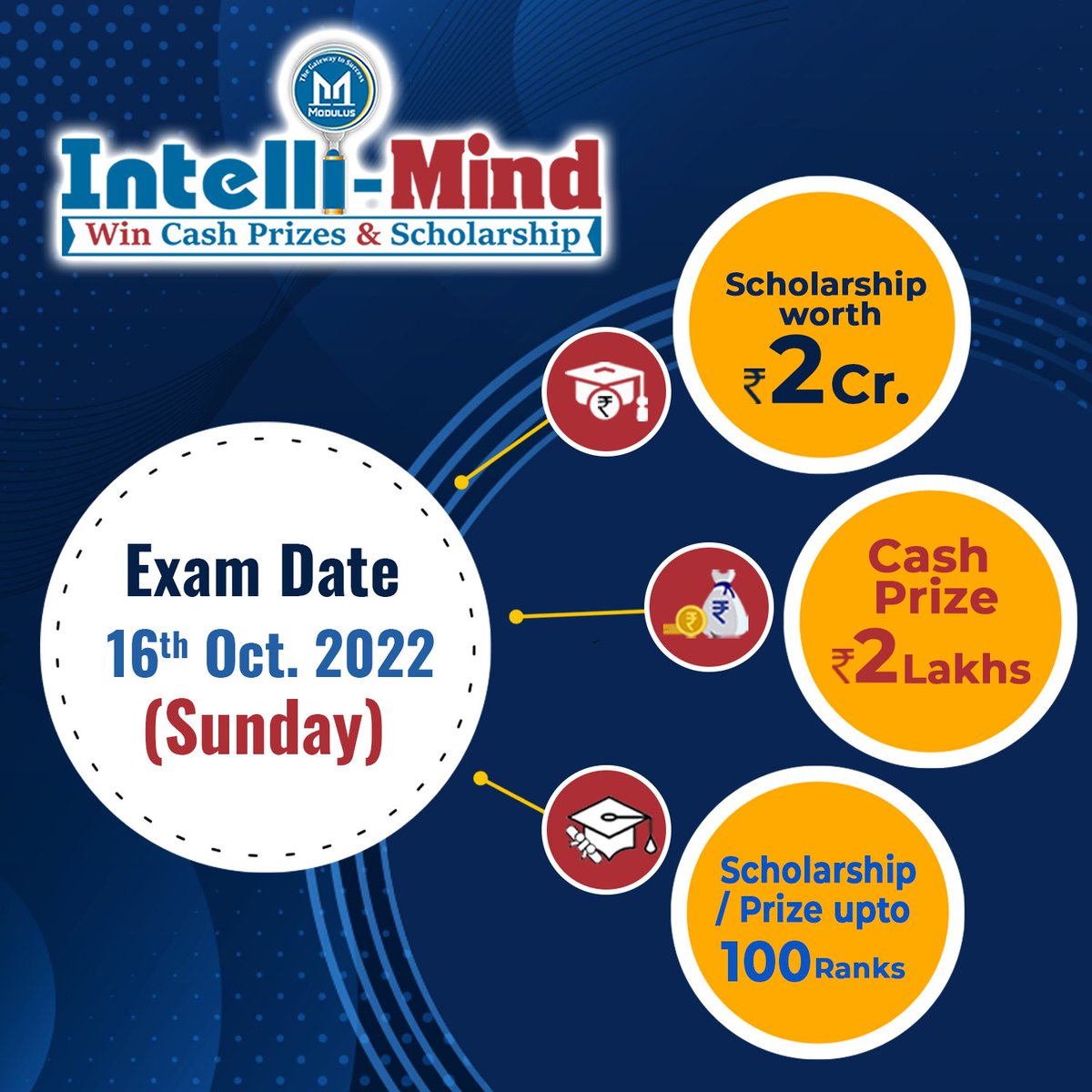 ModulusAcademy's tweet photo. 🏆Accomplish your dream with right platform at the right time with Intelli-Mind 2023 which is held on 16 Oct.
🛼Put your skates on and apply for India's Biggest Recognization Tallent Exam.
➡️Head over to our website for registration-https://t.co/Zo2HaWJEB9 https://t.co/Z3Hntxqpcb